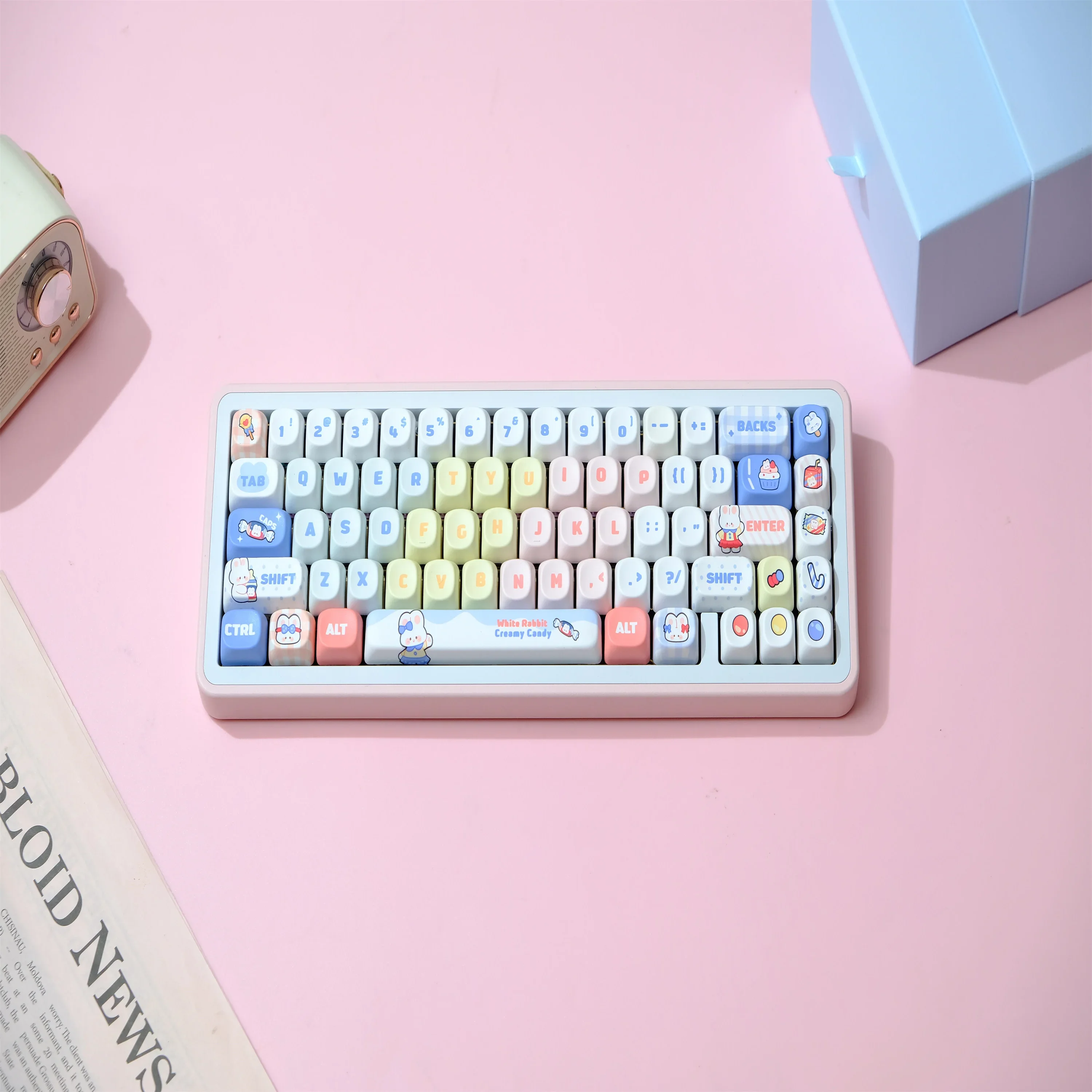 White Rabbit keycap 126 key PBT material MOA highly sublimation process Suitable for a variety of mechanical keyboards