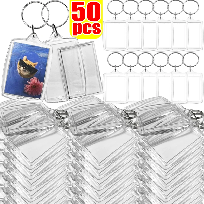 5/50 Uds llavero con marco de fotos transparente borlas Snap-In personalizado insertar foto acrílico llavero en blanco colgante de imagen en blanco transparente