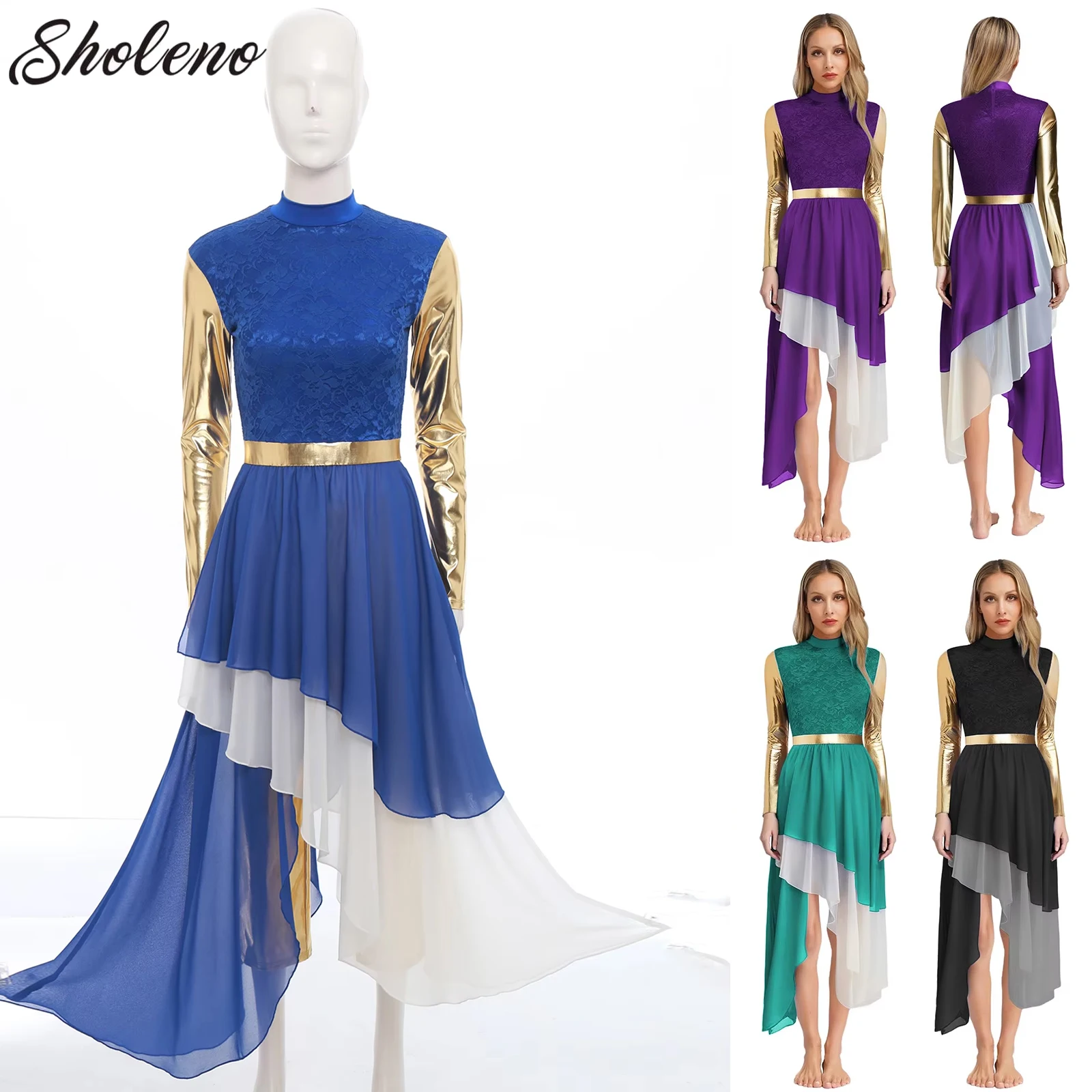 

Womems Lyrical Modern Dance Dress Long Sleeve Liturgical Praise Dance Tunic Costume Church Worship Choir Performance Clothes