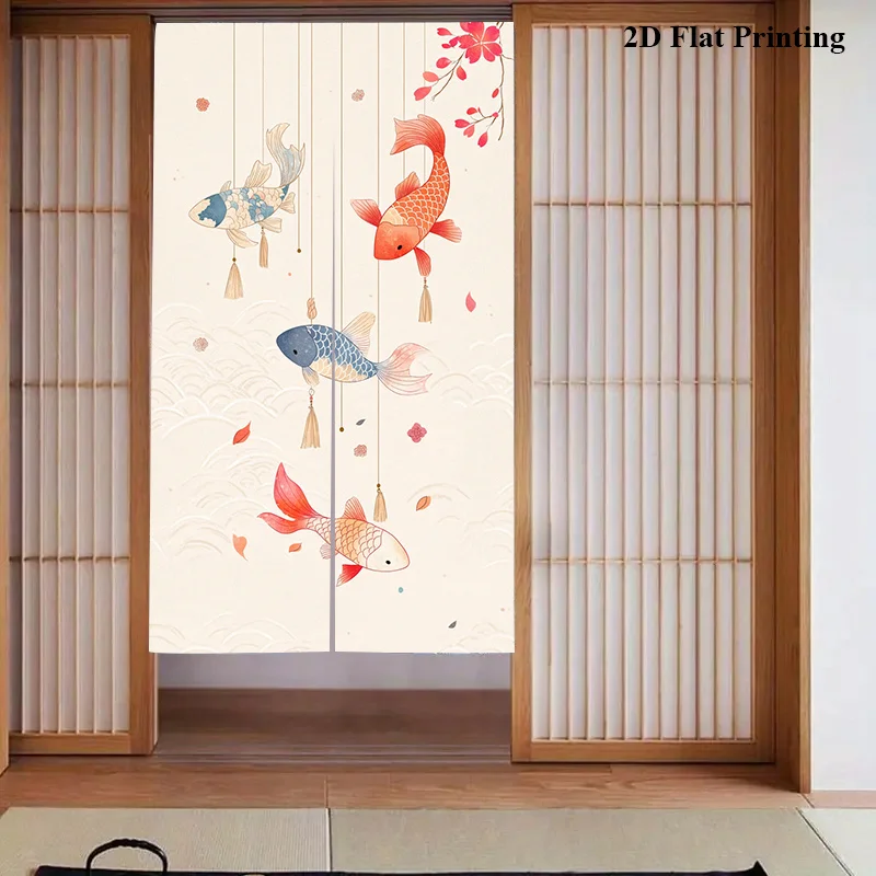 Decorative Goldfish Koi Fish Door Curtain Room Divider Screen Waterproof Asian Style Panel for Bathroom Bedroom Home Decor Windo