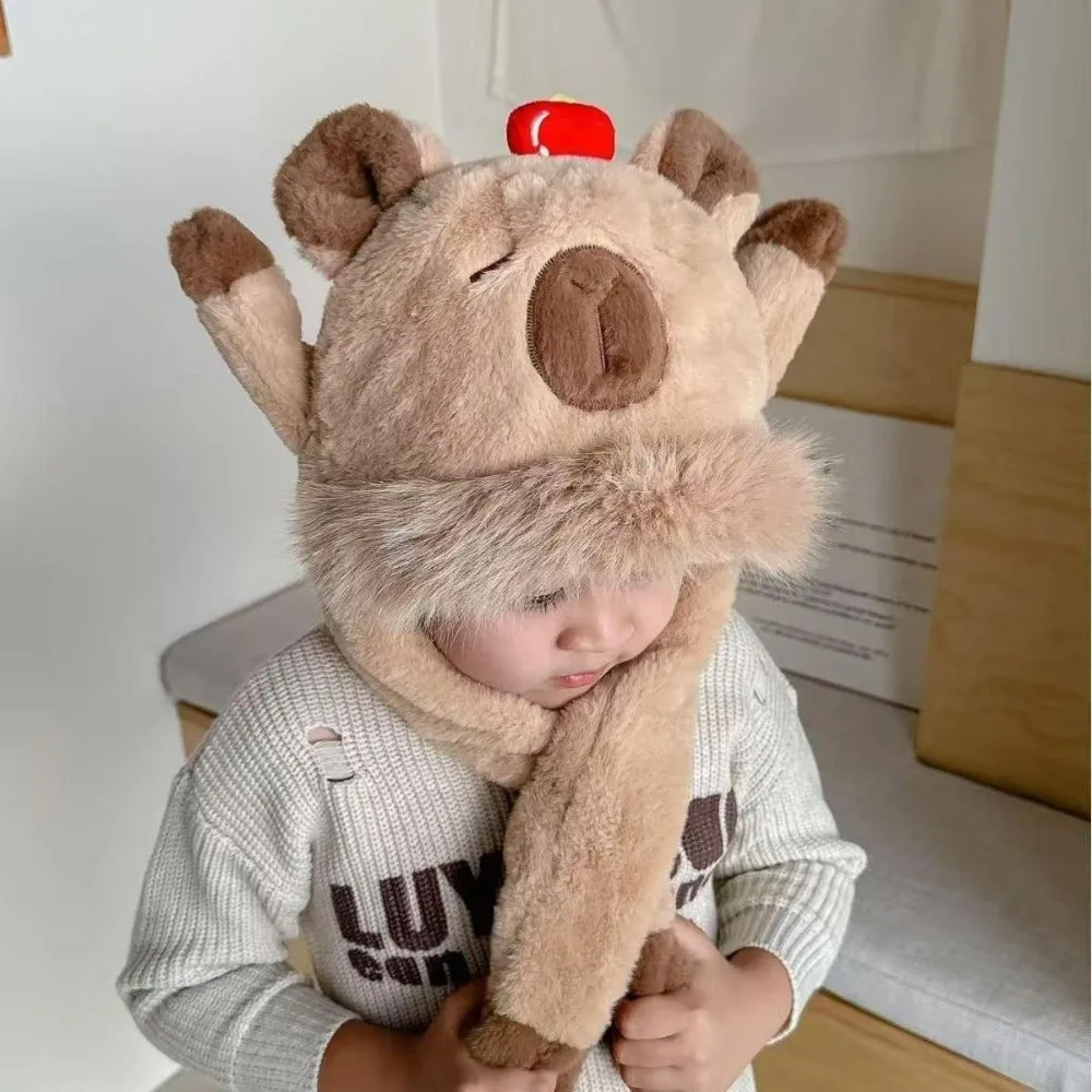 

Модная милая теплая шапка с капибарой, ветрозащитная морозостойкая защитная шапка для ушей с подвижными ушками, шапка с капюшоном, шарф для детей