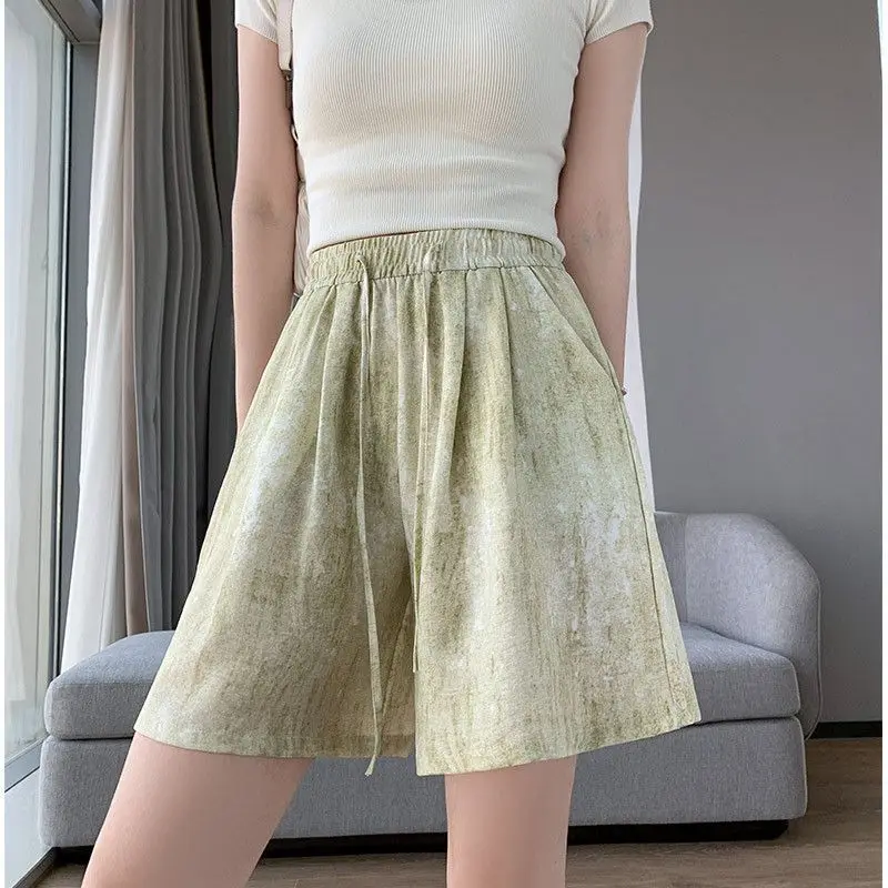 

Шелковистые широкие брюки с принтом тай-дай, летние легкие свободные утягивающие брюки