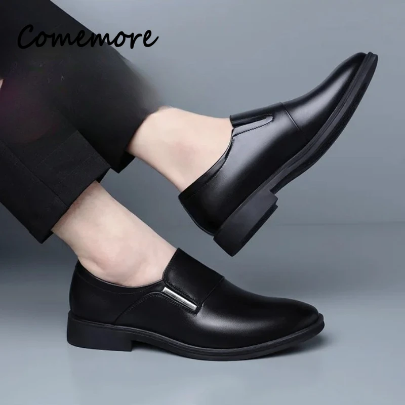 Comemore New Retro Men's Dress Leather Shoes Fashion Pointed Toe Business Office Party Wedding Comfort Males Oxfords Footwears