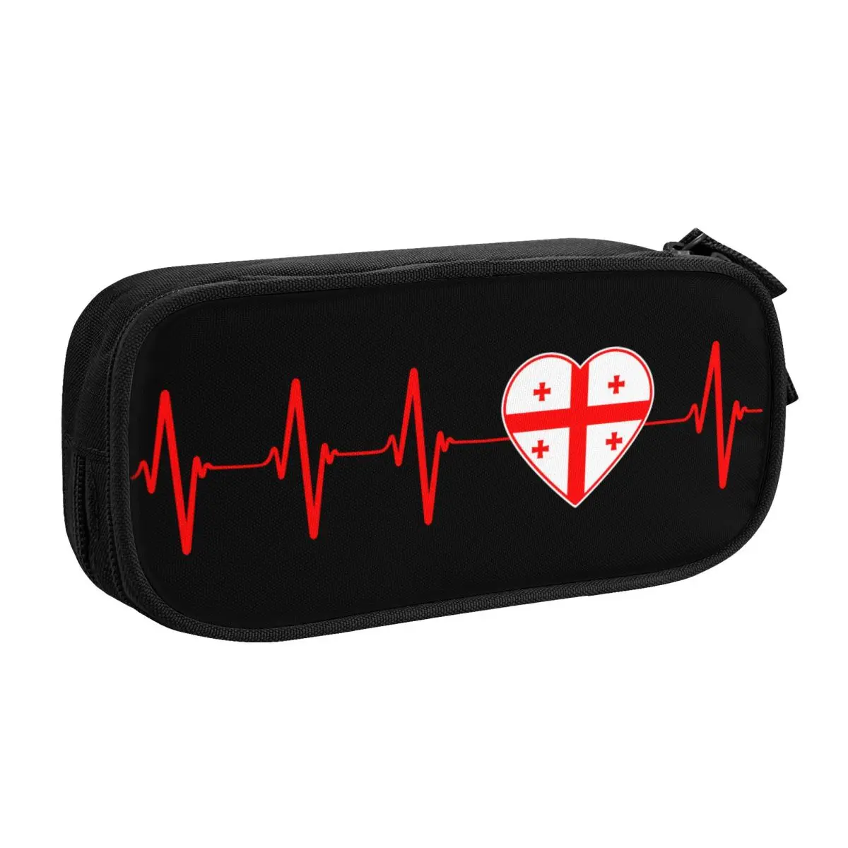 Customized Georgian Heartbeat I Love Country Flag Georgia Heart Family Pencil Case for Georgia Flag Pen Box Bag School Supplies