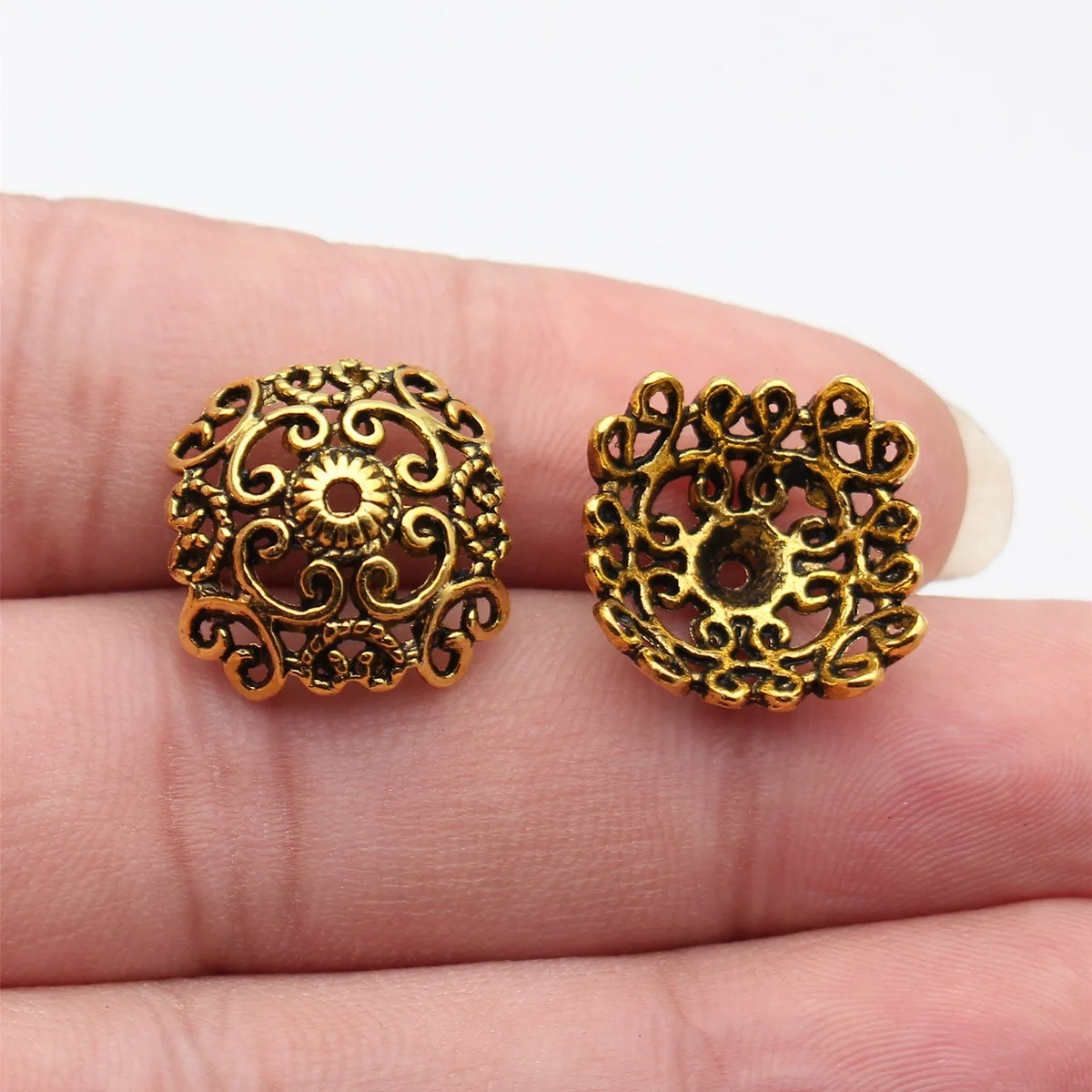 10pcs 18x17x9.7mm Antique Gold Color Vintage Carved Textured Bead Caps For Hand Crafts Jewelry Making