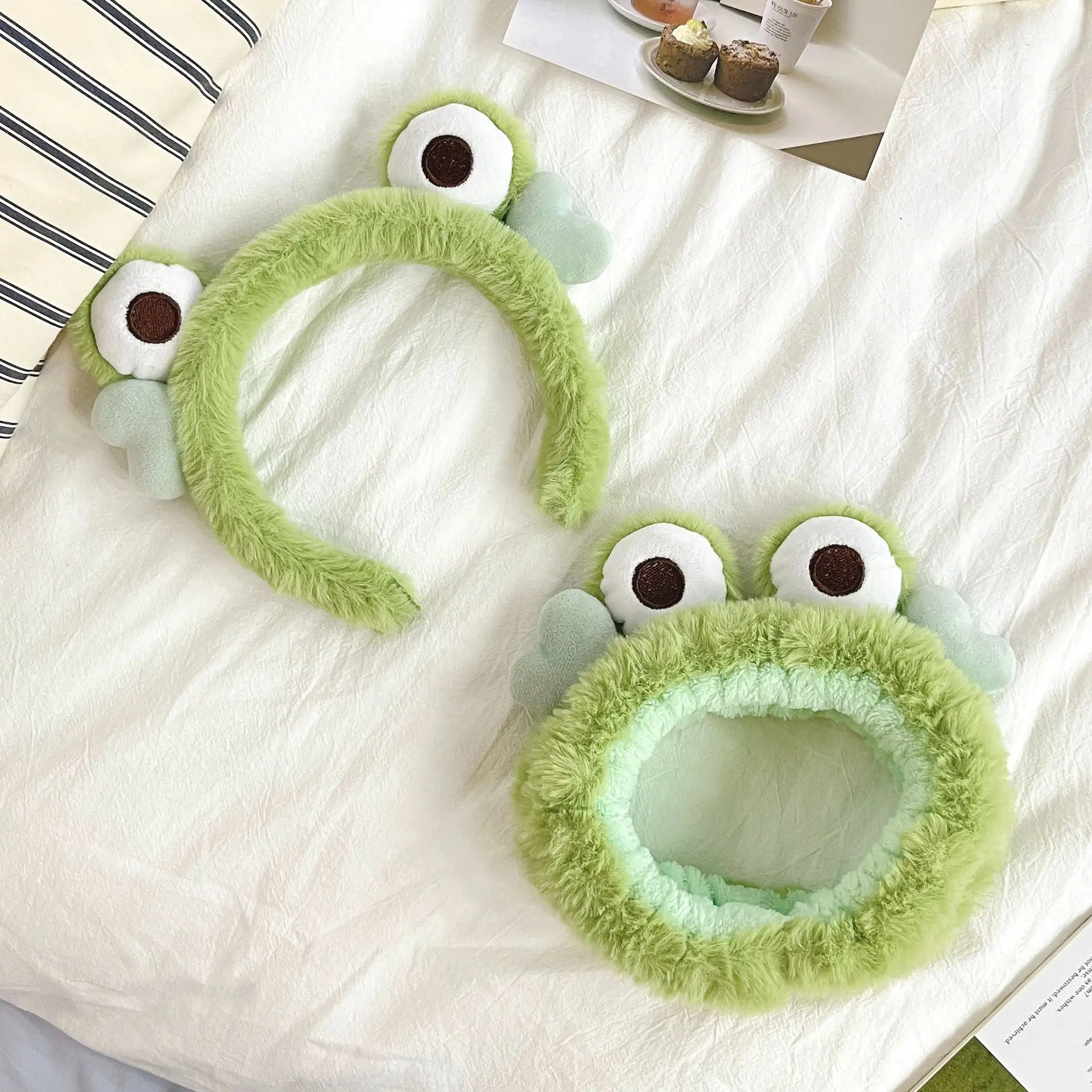 Plush Headband Wash Hair Band Green Frog Eyes Love Headband Girl Heart Cartoon Wash Face Hair Clip ﻿