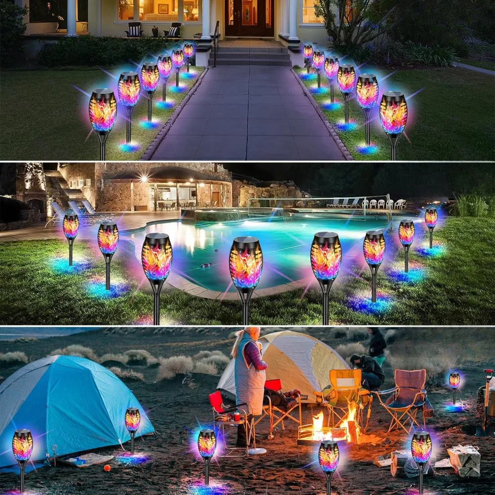 Solar Lights,Upgraded 8 Pack Color Solar Torch Lights Outdoor Flickering Flame, Mini Solar Outdoor Garden Lights