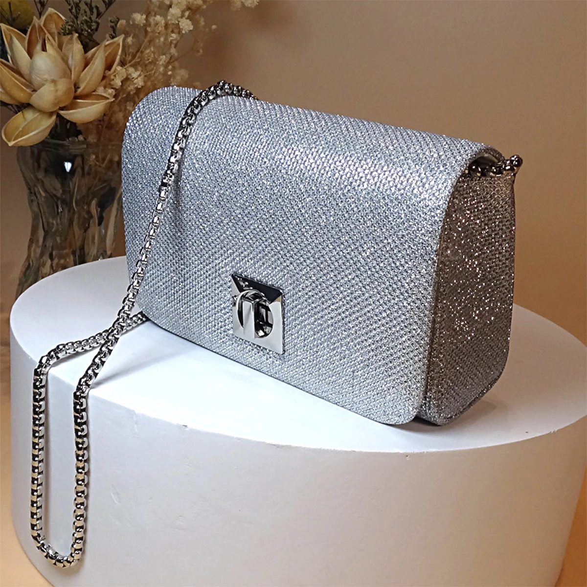 PU Leather Eveving Bag For Women Luxury Design Dress Party Lady Clutch Handbag Purse Glitter Bling Chain Shoulder Bags For Dates