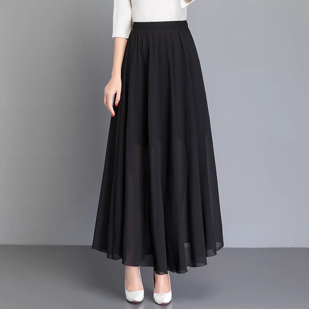 Women Chiffon Dance Skirts Carnival Celebration Performance Long Length Skirt Casual Elegant Pleated Loose A-line Wave Sun Skirt