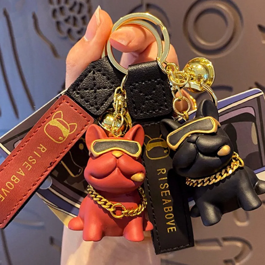 Cool Resin Bulldog Keychain Cute Puppy Doll Pendant Car Backpack Keychain Exquisite Small Gift