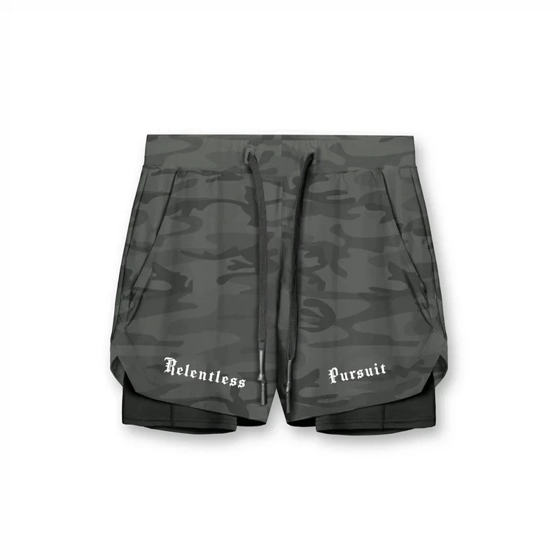Double-deck camouflage men shorts gyms fitness pants summer running training woven shorts men quick drying 2 in 1 sports shorts