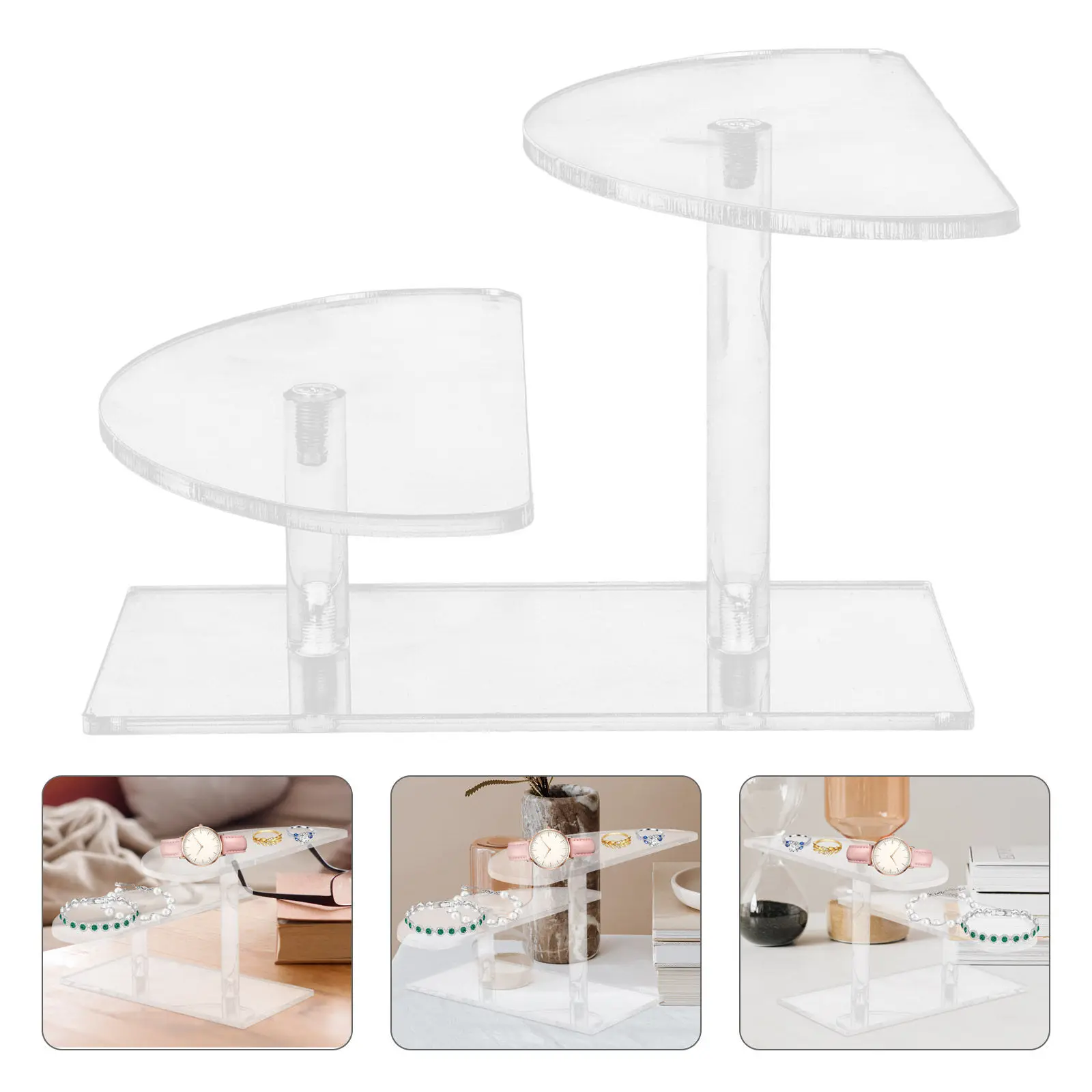 

Acrylic Riser Jewelry Display Stand 2-Tier Clear Organizer Shelf Stable Storage for Watches Perfumes Accessories