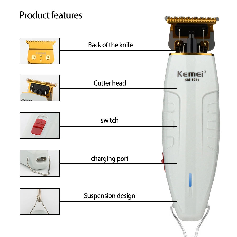 Kemei Professional Electric Hair Trimmer Beard Grooming for Men Rechargeable Clipper Hair Cutting Machine Blade Can be Zero