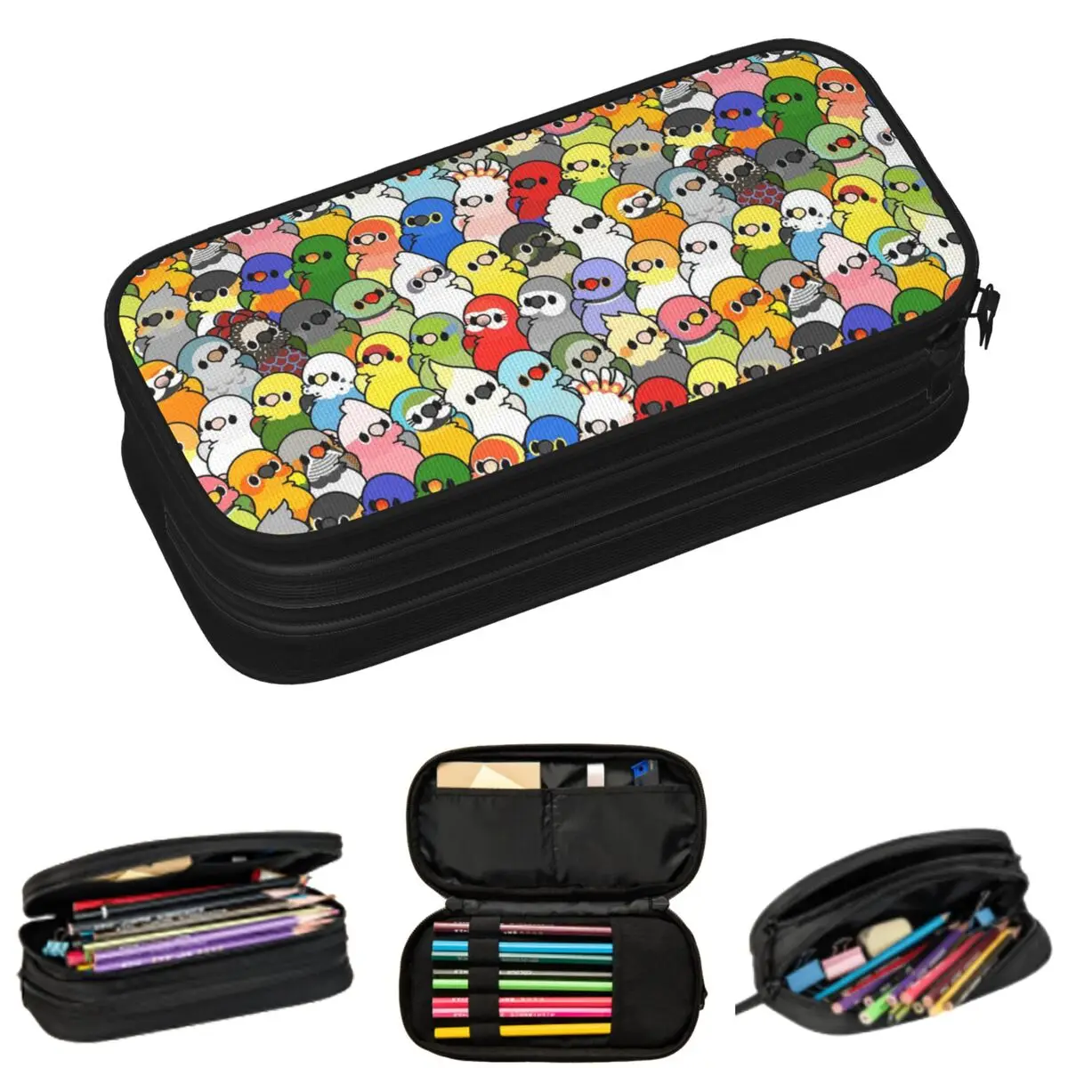 

Cartoon Colour Parrot Cockatiel Birds Pencil Cases for Student School Pen Box Pencil Bag Large Storage Pencil Pouch