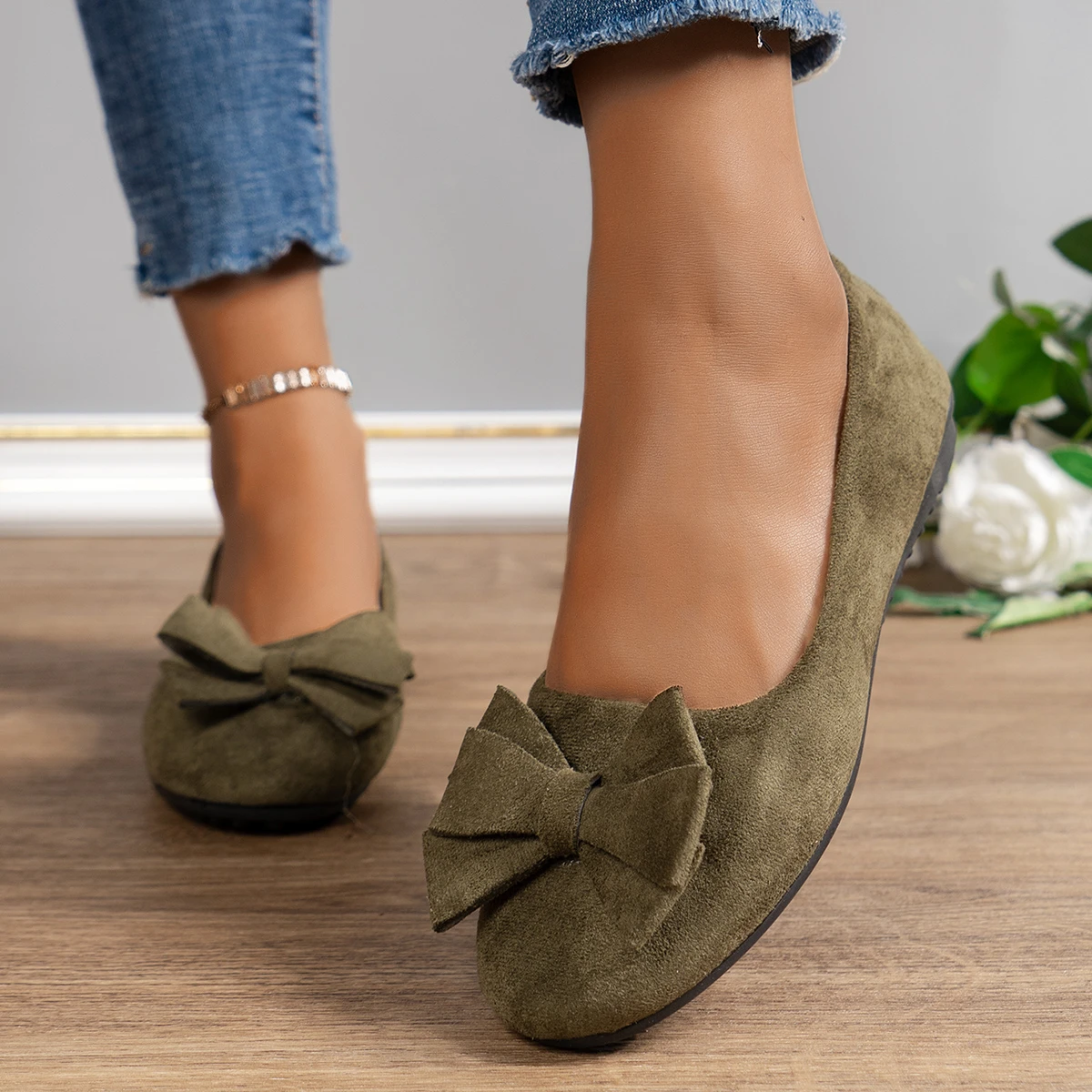 Women Flats Bow Fashion Suede Loafers Walking Dress Shoes Casual for Women Spring Casual Shallow Sneakers Women Zapatos De Mujer