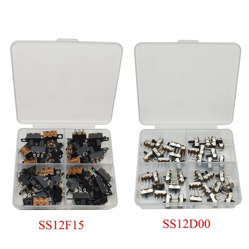 40Pcs/Box SS12D00 SS12F15 Slide Switch 3Pin 1P2T 2 Position On-Off Interruptor Toggle Switch Handle Length 2MM 3MM 4MM 5MM 6MM