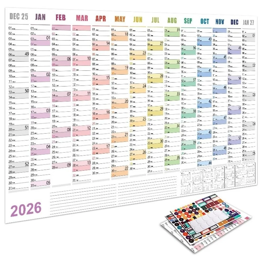New 12 Month Wall Calendar 2026 Wall Mount 30x20 in Annual Planner Non Laminated with Label Stickers Wall Planner Office Use