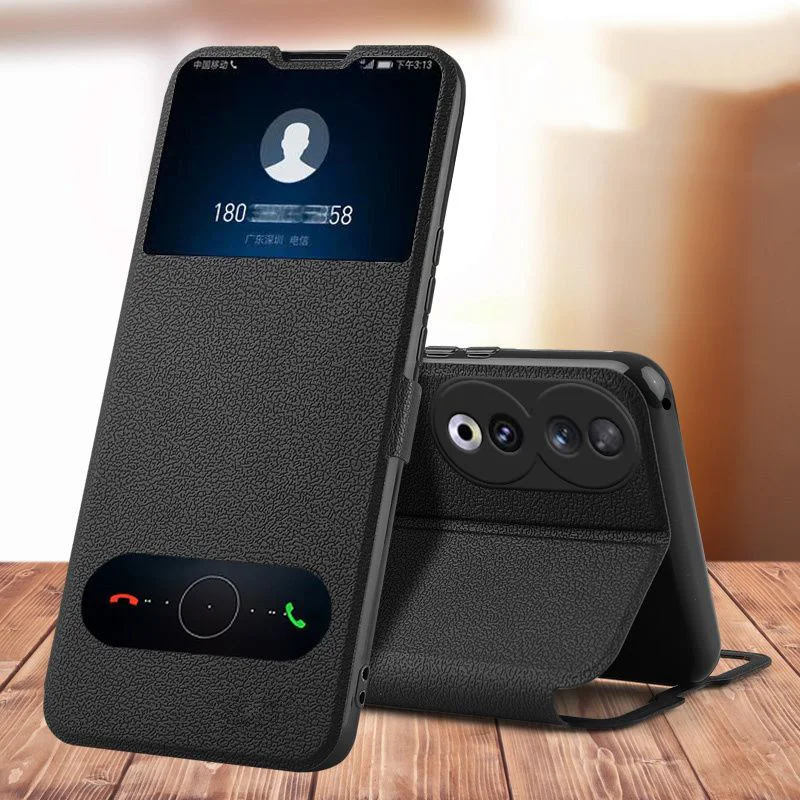 

For Honor 90 Case Luxury Magnetic PU Leather Quick Answer Dual Window Phone Cases For Honor 90 Flip Case Full Protector Honor90