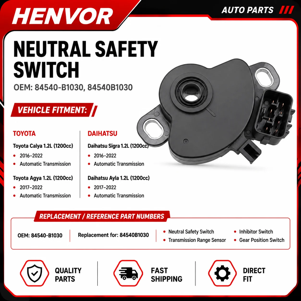 Neutral Safety Switch 84540-B1030 84540B1030 Transmission Range Sensor For Toyota Agya Calya For Daihatsu Ayla Sigra 2016-2022