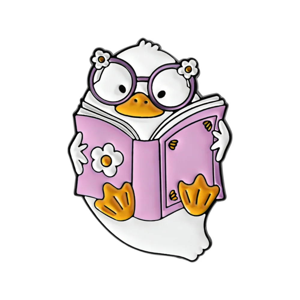 Soft Wearing Glasses To Read Little Duck Brooch Little Flower Decoration Scholar Duck Badge Cute Clothes Bags Pins Accessories