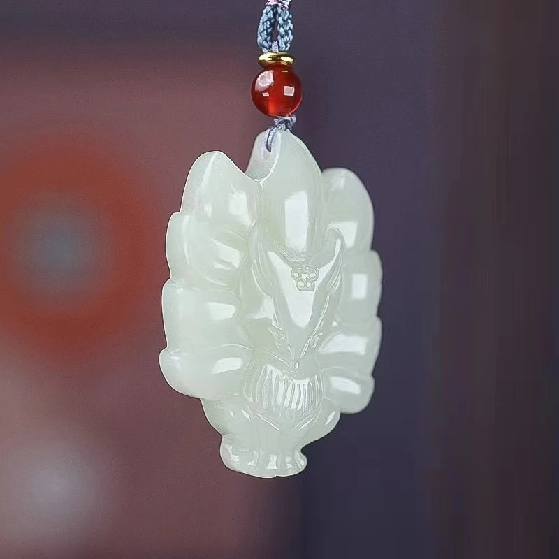 Hotan White Jade Nine-Tailed Pendant Men Women, Fashionable and Versatile