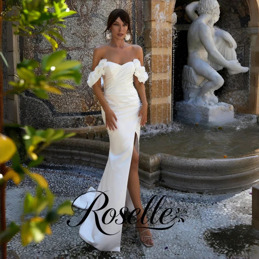 ROSELLE Off Shoulder Sweetheart Mermaid Wedding Dress High Side Slit Flower Pleat 2026 Bridal Gown Customized свадебное платье