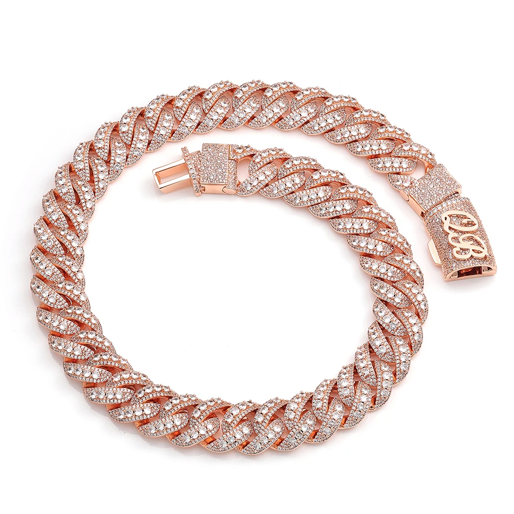 ESKEEM Big Size Cuban Link Chain Necklace Brass Cubic Zirconia Rose Gold Plated Heavy Custom Engraved Buckle Hip Hop Jewelry