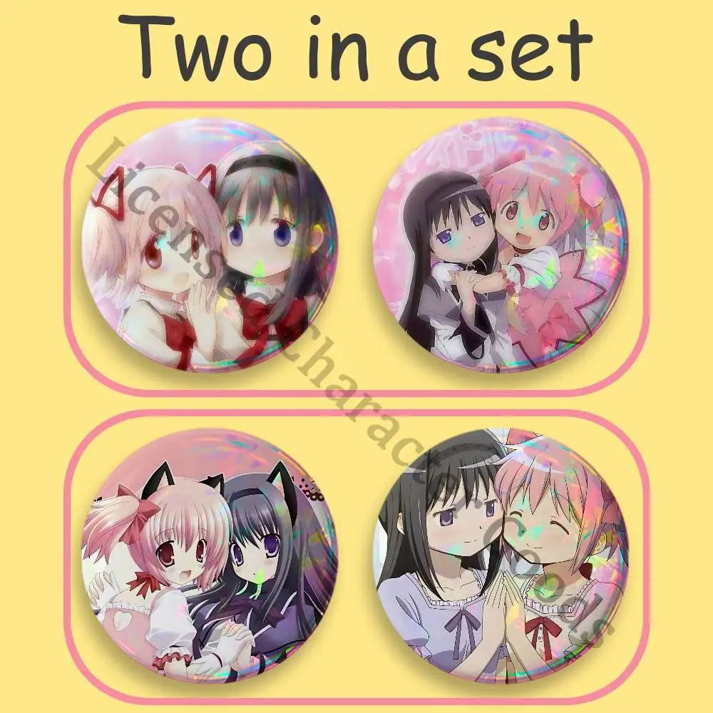 M-Madoka H-Homura H-HomuMado 2-Piece Set Badges Anime Merchandise Cosplay Nijigen Otaku Culture Large 75 58 44 32 25 mm Mini