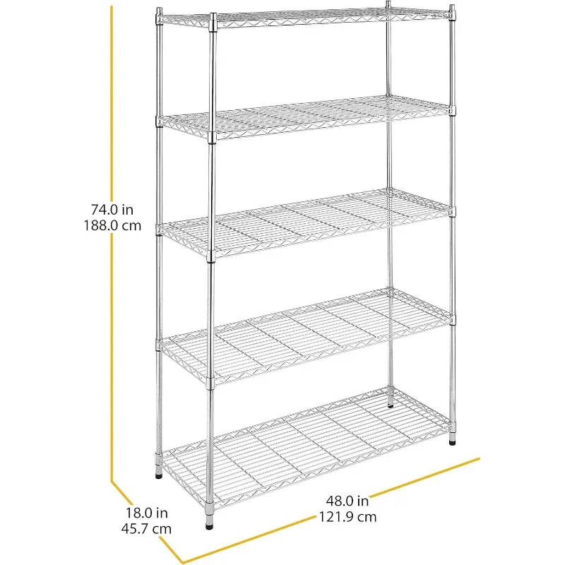 Whitmor 5-Wire Shelving Unit, Metal Storage Shelves, Easy Assembly Home Organizer for Pantry, Kitchen, Garage, Plant