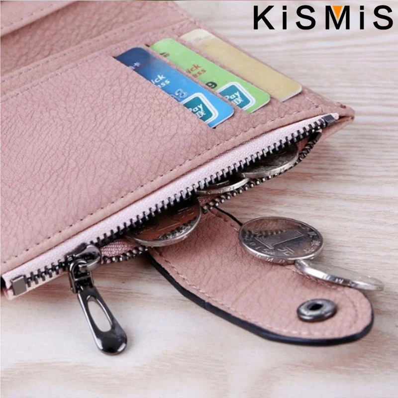 KISMIS New Style PU Leather Rivet Short Wallet - Zipper Change Card Holder, Women\'s Coin Purse Wallet, Stonego Money Bag