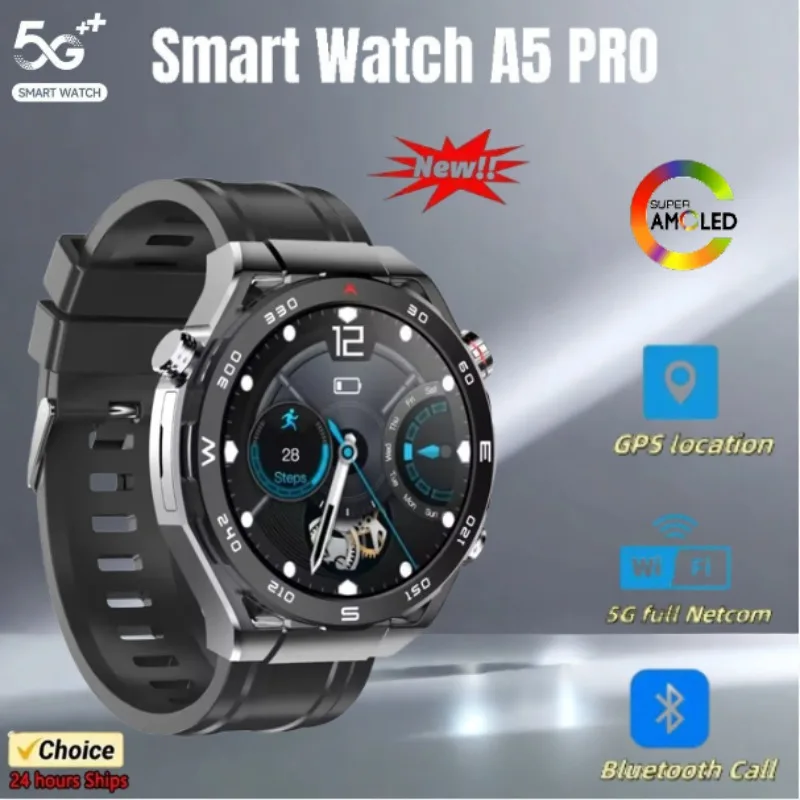 

2025 NewA5 Pro Smartwatch 4G Android AMOLED Screen2MP Камера 4G Вызовы GPS-навигация WiFi Спортивный режим Унисекс для мужчин и женщин