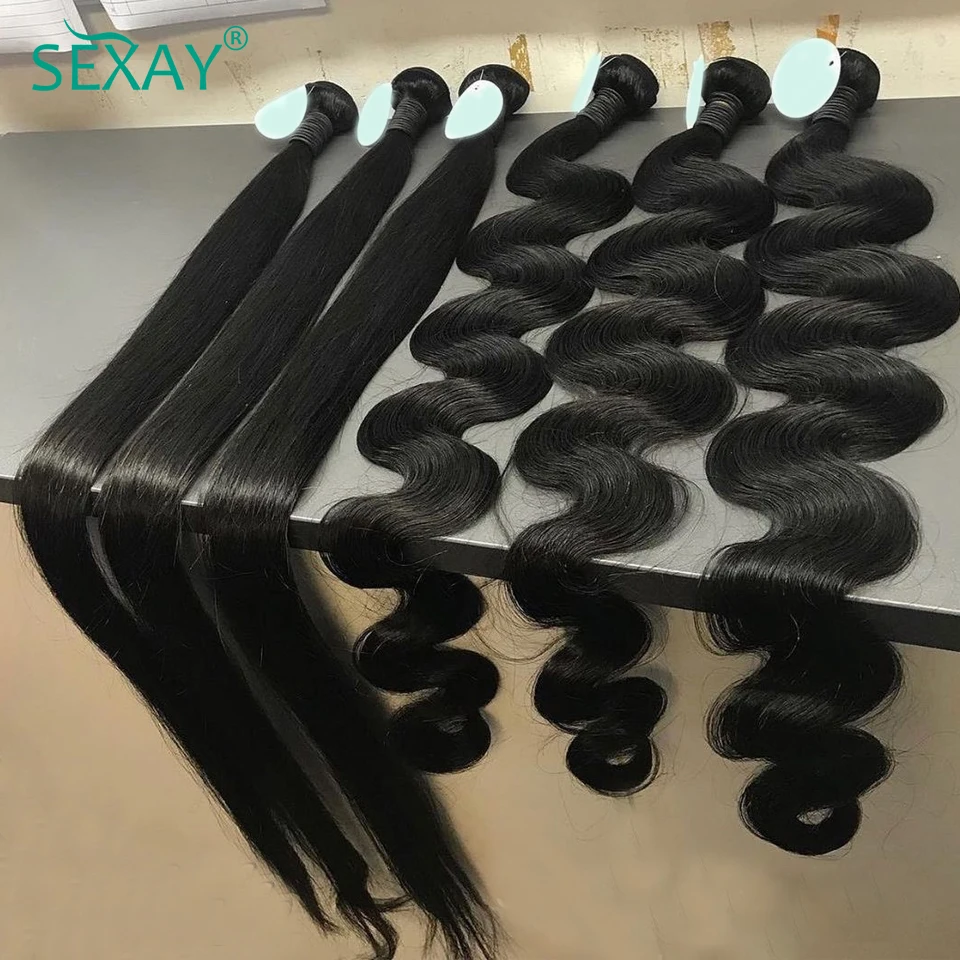 Fasci di capelli umani brasiliani dell'onda del corpo da 30 pollici 1/2/3 pezzi lotti Sexay colore nero naturale tessitura dei capelli umani vergini non trattati