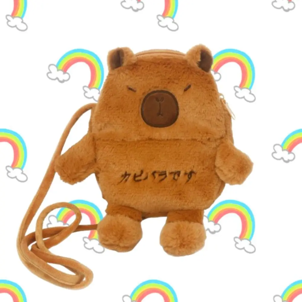 Cosmetics Storage Bag Cartoon Capybara Crossbody Bag Cute Soft Doll Shoulder Bag Purse Fluffy Mobile Phone Pouch Children