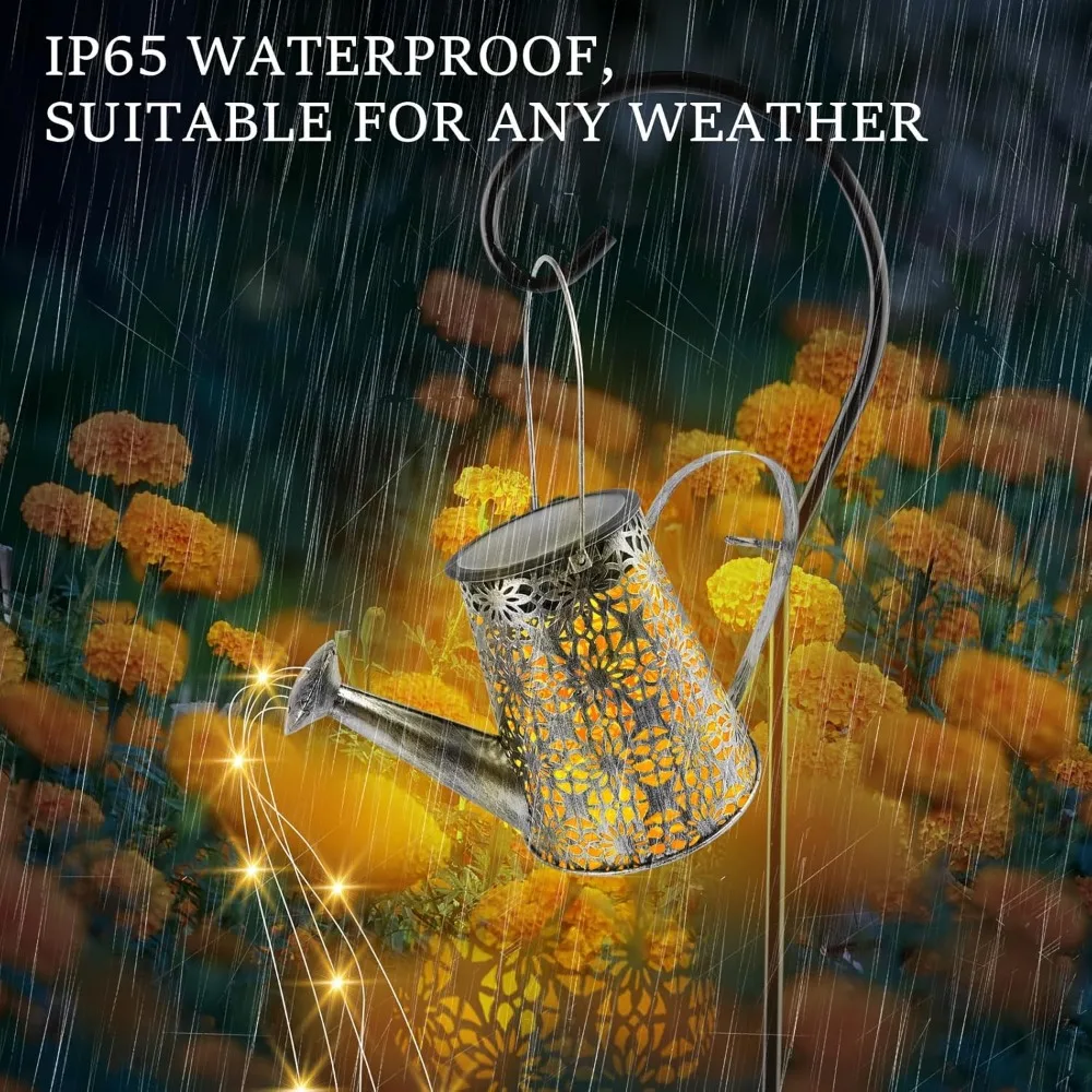 Iron Retro Garden Landscape Lights Solar Lanterns Watering CanOutdoor Watering Can Water Lawn Light 36LED Kettle String Light
