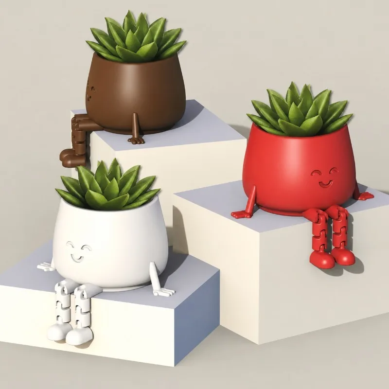Pot de fleurs visage souriant, support articulé flexible pour succulentes et cactus, décoration de bureau mignonne, compagnon de livre et de café, cadeau