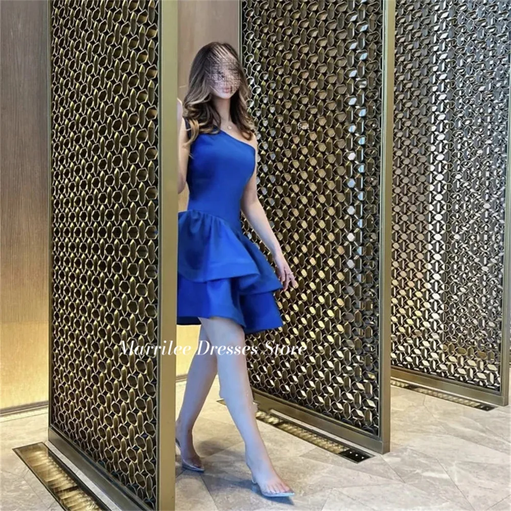 Marrilee Customized One Shoulder A-Line Tiered Stain Evening Dress Sleeveless Above Knee Open Back Mini Cocktail Party Gown