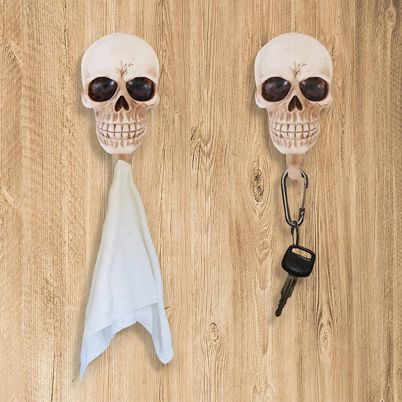 Halloween White Skull Wall Hook  Decorative Wall Mounted Keychain Hat Rack Storage Rack Bathroom Hanger For Home  Kitchen Use