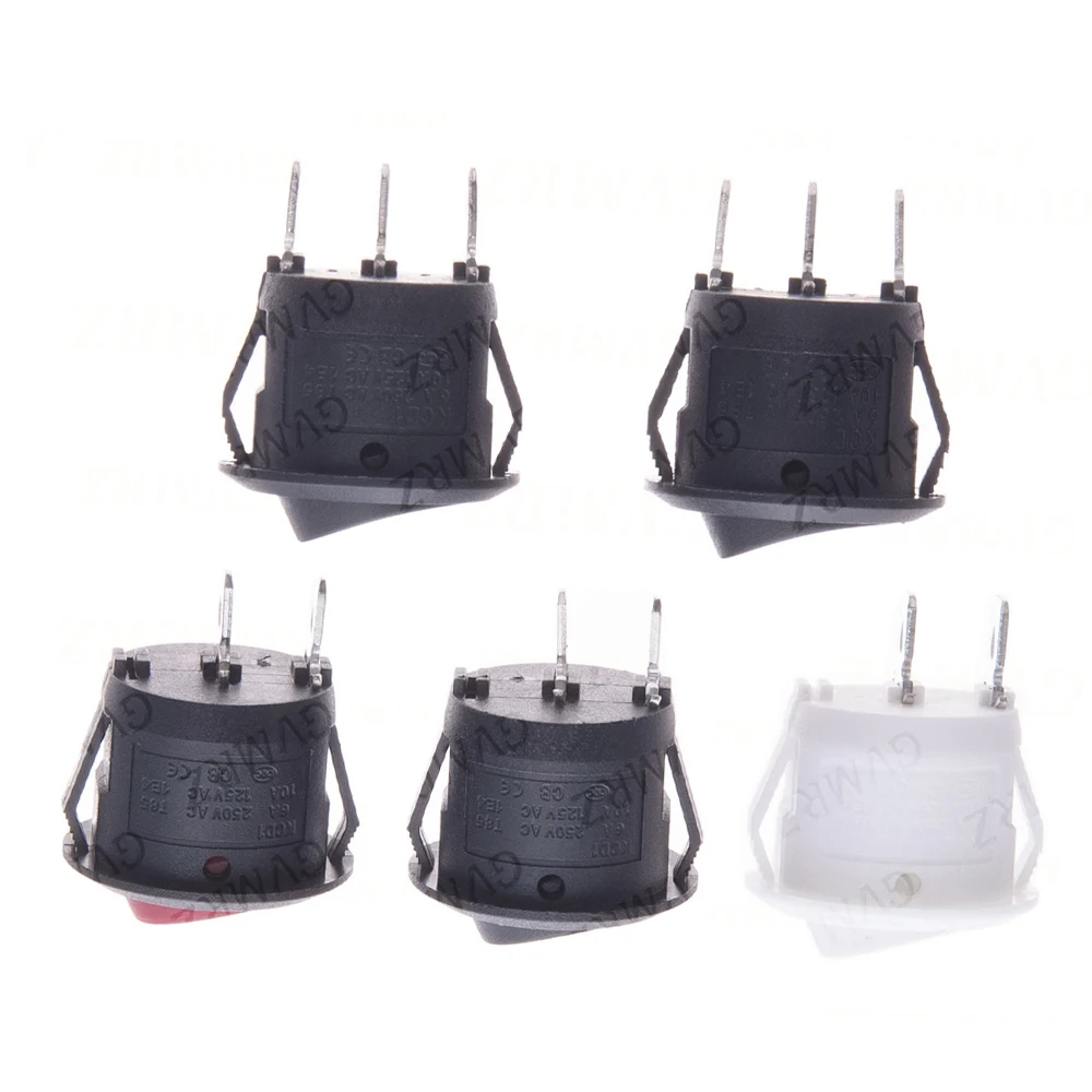 5PCS Push Butt Switch 20MM SPST 3P 2P3A 250V KCD1-105 2PIN 2 block Black Snap-in Off Round Rocker Black White Integrated circuit
