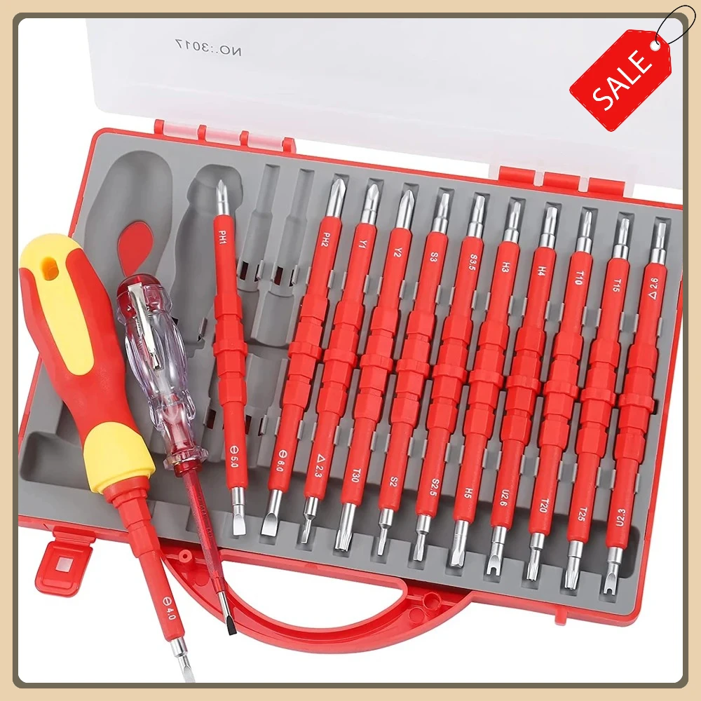 Professional 1000V Insulated Screwdriver Kit 14in1 Magnetic Bits High Safety Electrician Insulation Hand Tools