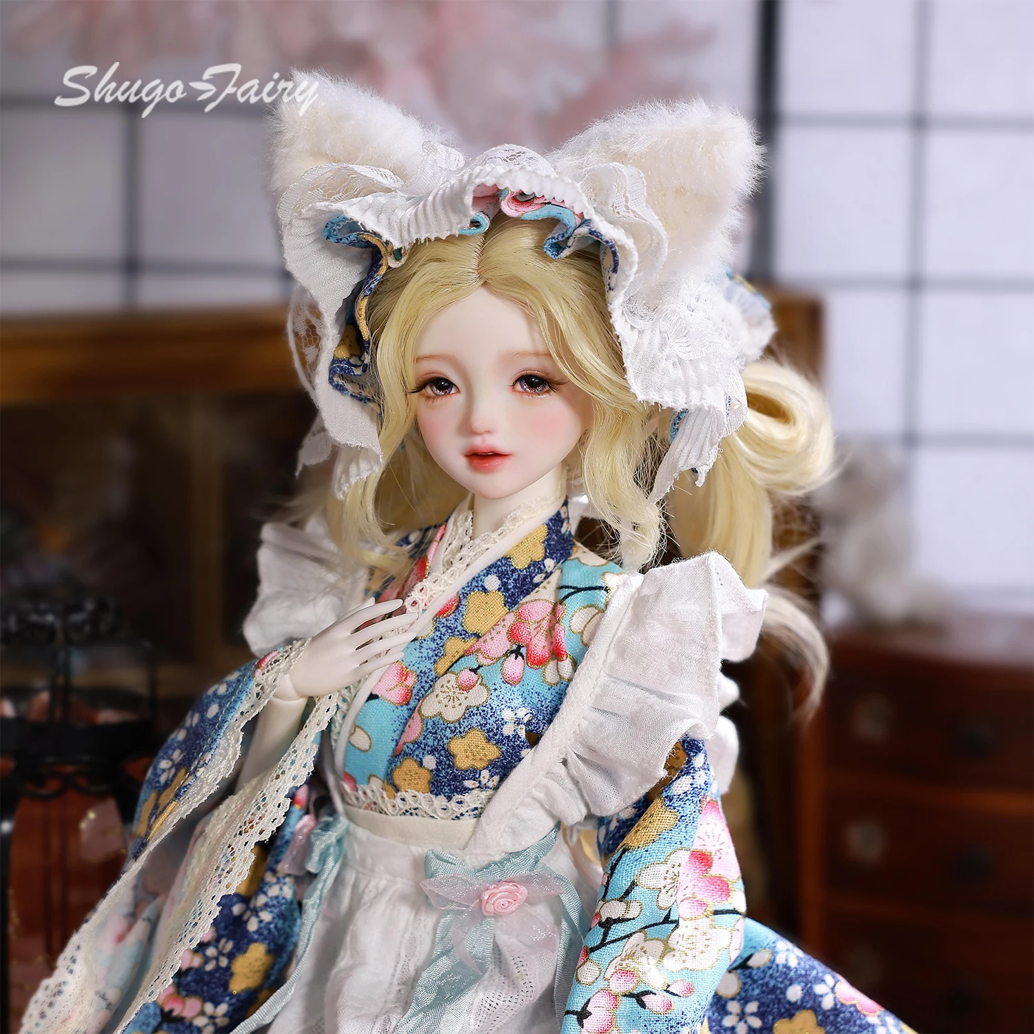 ShugaFairy Koti B Lalka BJD 1/4 - Ręcznie robiona, pozowalna, w stylu anime, japońska pokojówka, pełny zestaw kimona - Kolekcjonerska na zamówienie