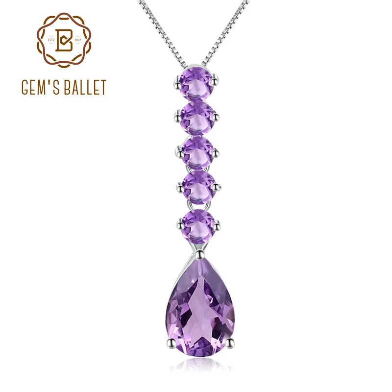 GEM'S BALLET 8.70Ct Natural Amethyst Long Pendant 925 Sterling Silver Gemstone Necklaces & Pendants For Women Fine Jewelry