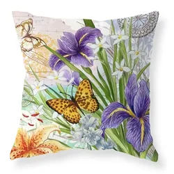 Retro Lavender Lotus Butterfly Print Pillowcase Living Room Sofa Cushion Cover Bedroom Room Home Decor 45x45cm