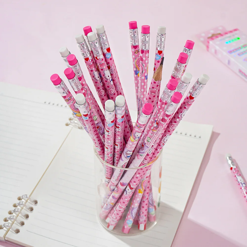 Genuino 12 pz/scatola Sanrio Hello Kitty Kuromi Penne In Scatola Studente di Scrittura Disegno Schizzo Pen Set di Legno HB Matita di Cancelleria