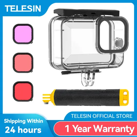 TELESIN-Boîtier étanche pour GoPro, couvercle de boîtier de plongée sous-marine avec filtre de plongée, accessoires GoPro, 13, 12, 11, 10, 9, 60m