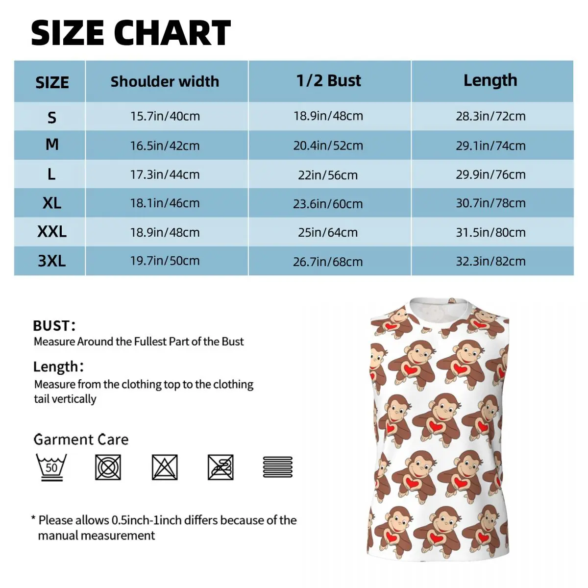 Curious George Is All Heart Men Printed Sleeveless T-shirt Casual Hip Hop Street Style Beach Holiday Tank Tops