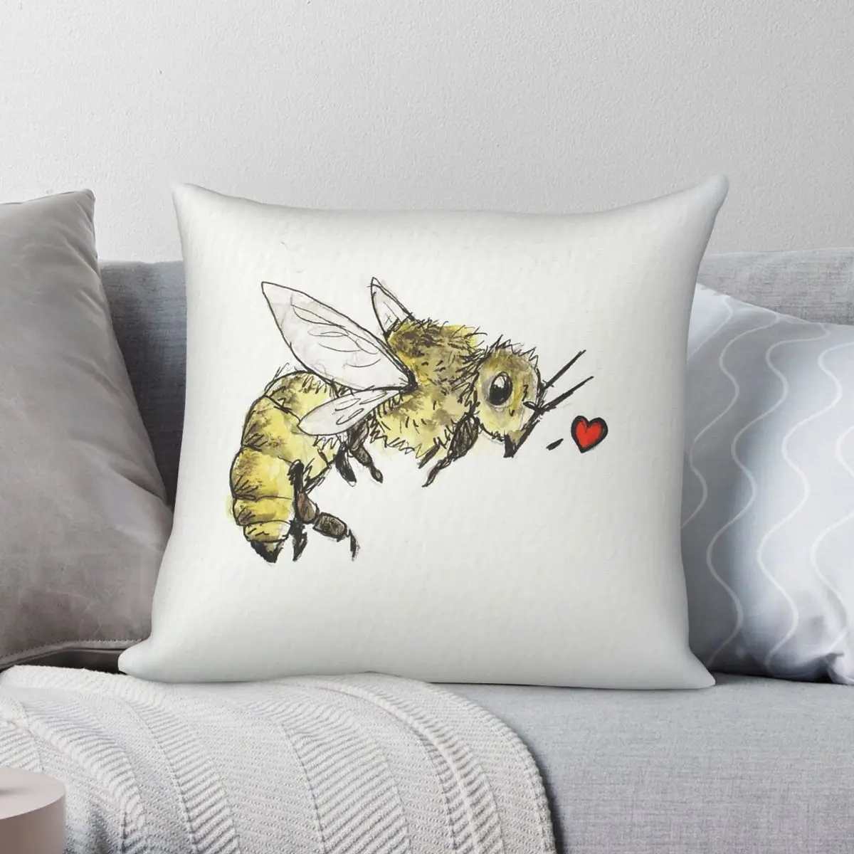 I Heart Honey Bumblebee Square Pillowcase Polyester Linen Velvet Printed Zip Decor Sofa Seater Cushion Cover 18
