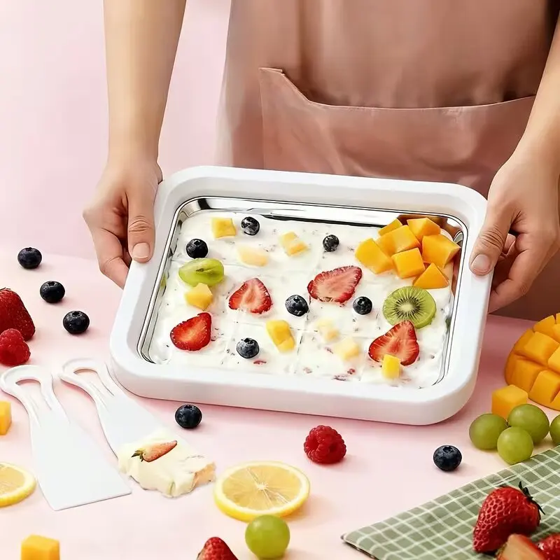 Compact Cordless Frozen Dessert Maker Plate Multi-Functional Kitchen Appliance for DIY Yogurt Ice Cream Slush Portable