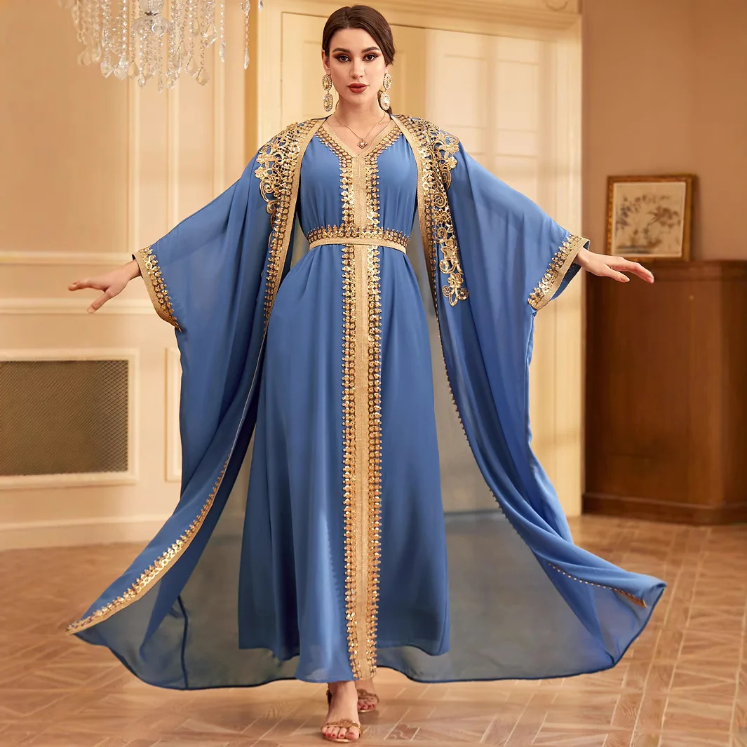 3957 Arab Fashion Evening Dress Banquet Robe Loose Dubai Two Piece Long Dress Set