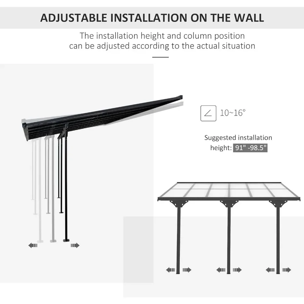 Outdoor Pergola12' x 10', Transparent UV Blocking Awning, Hardtop Deck Gazebo with Adjustable Posts and Height