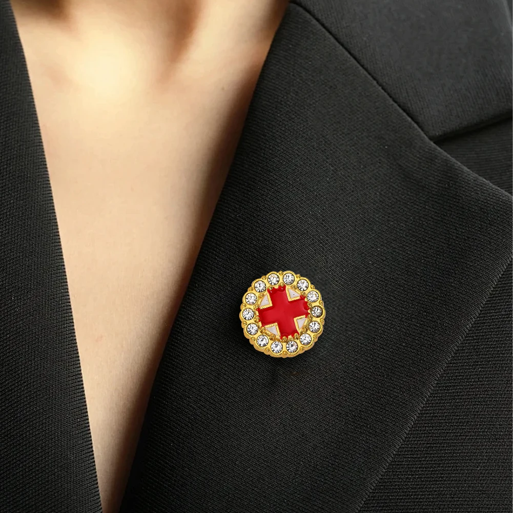 Crucifixion Gold Color Stroke Diamond Brooch Symbol of Redemption Red Cross Organization Medical Volunteer Public Serivce Gifts